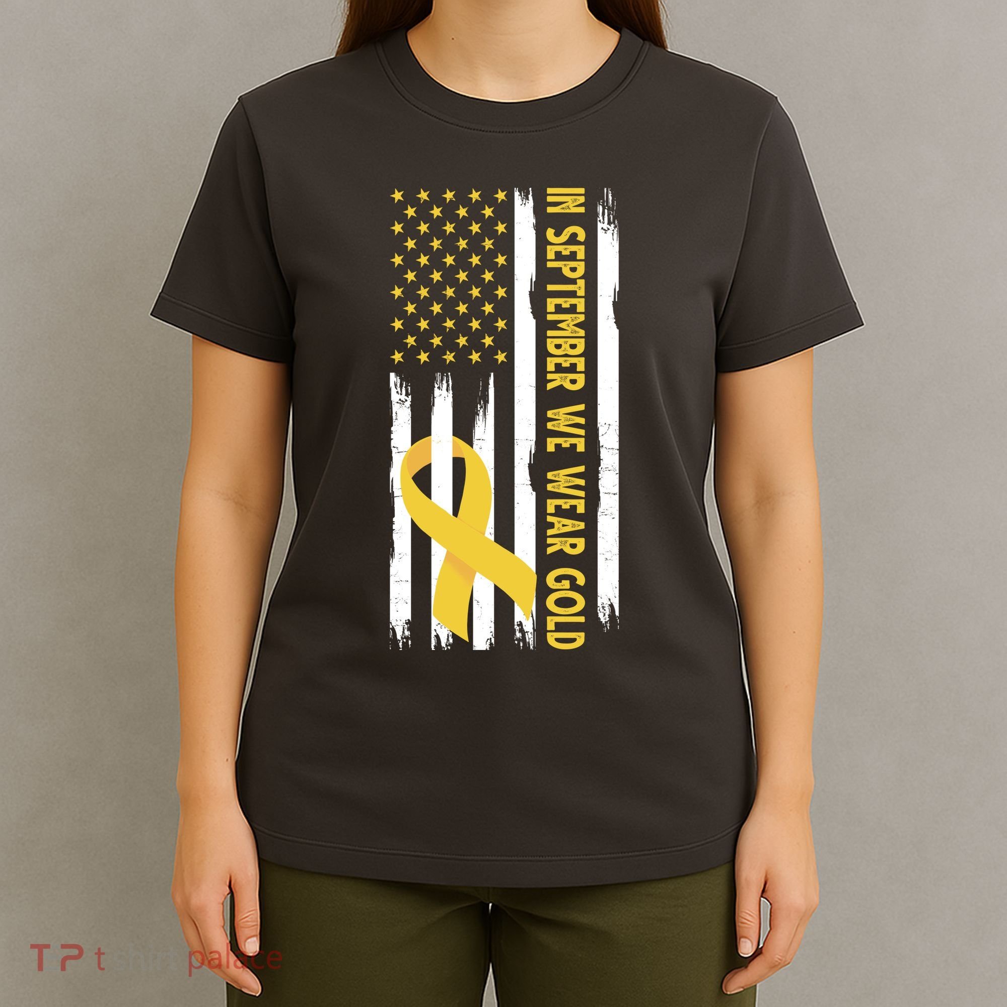In September We Wear Gold Childhood Cancer Awareness Flag T-Shirt