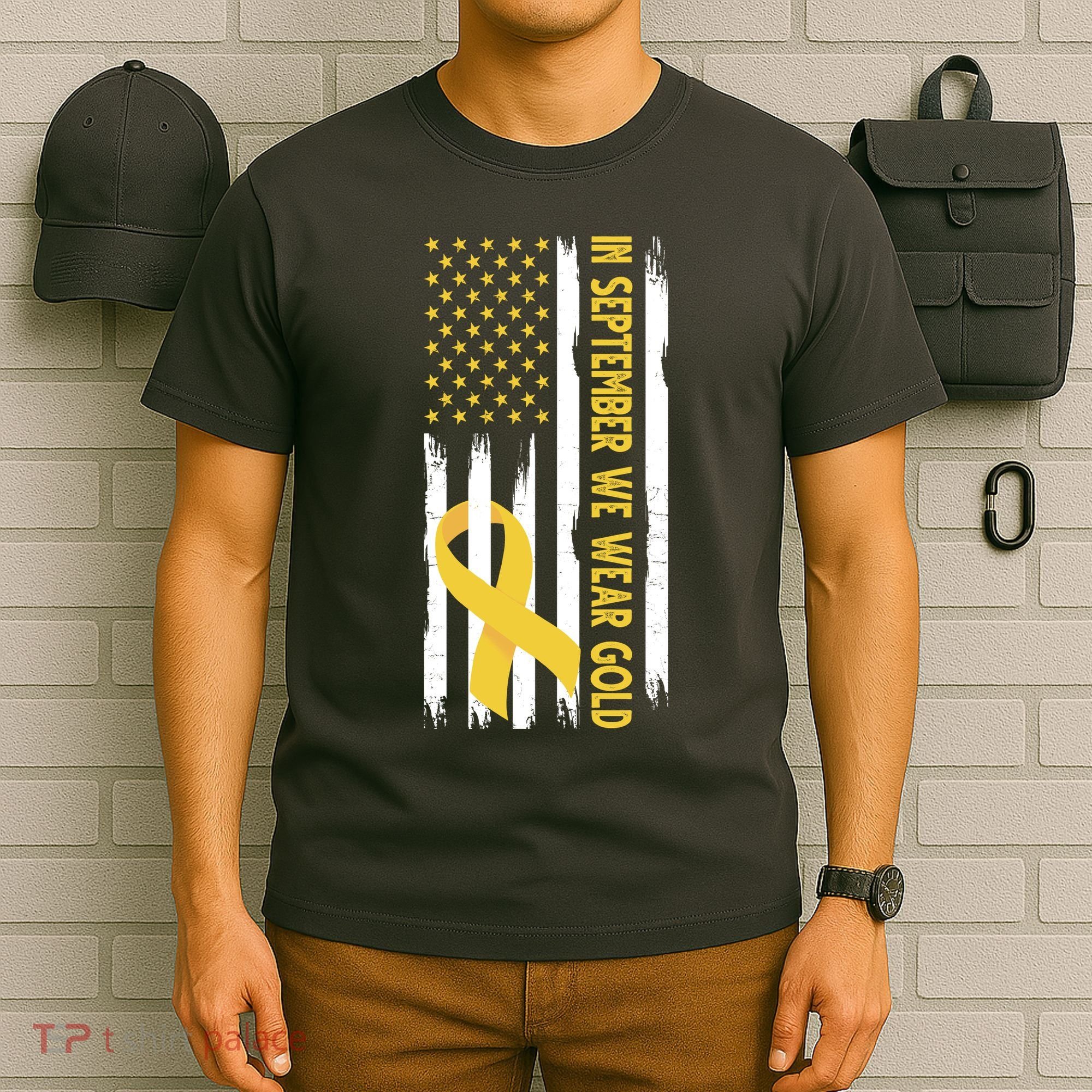In September We Wear Gold Childhood Cancer Awareness Flag T-Shirt