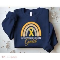 In September We Wear Gold Childhood Cancer Rainbow Sweatshirt thumb 2