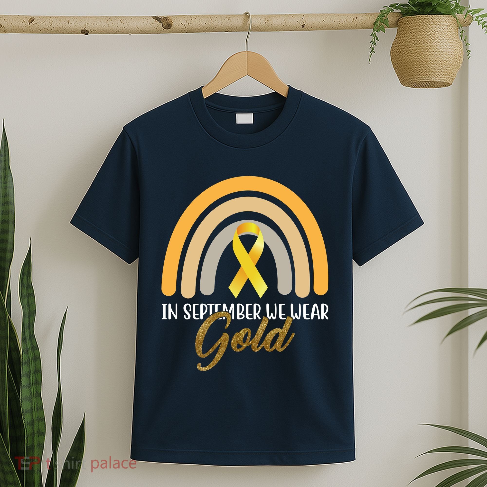 In September We Wear Gold Childhood Cancer Rainbow T-Shirt