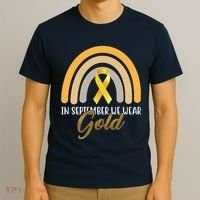 In September We Wear Gold Childhood Cancer Rainbow T-Shirt thumb 3