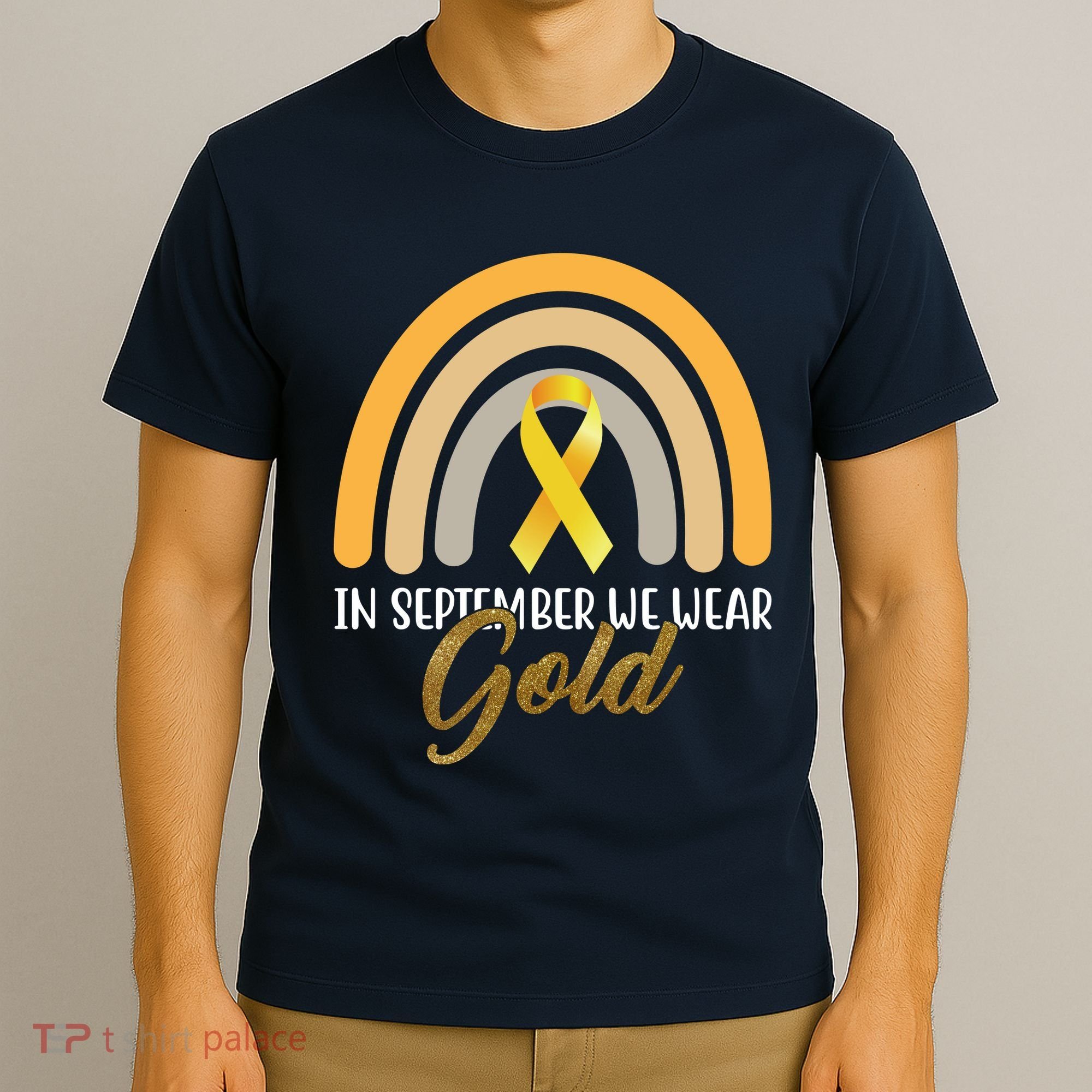 In September We Wear Gold Childhood Cancer Rainbow T-Shirt