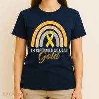 In September We Wear Gold Childhood Cancer Rainbow T-Shirt thumb 4