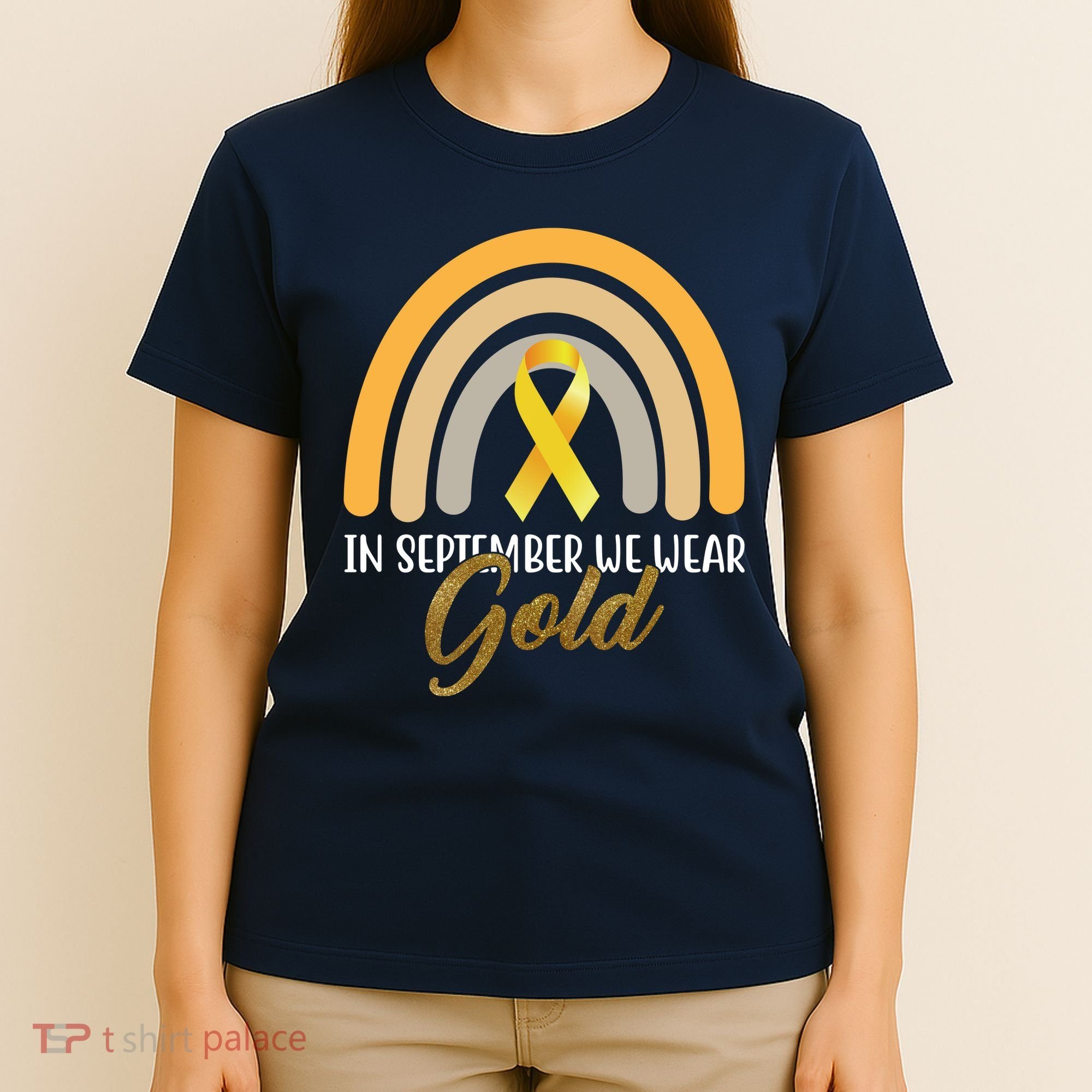 In September We Wear Gold Childhood Cancer Rainbow T-Shirt