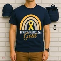 In September We Wear Gold Childhood Cancer Rainbow T-Shirt thumb 6