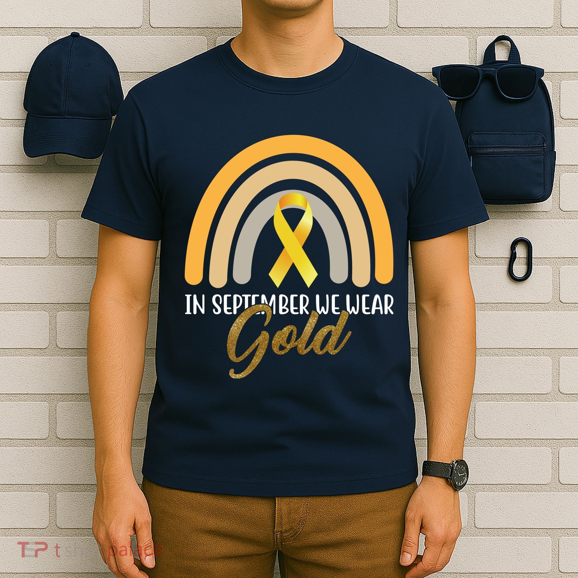 In September We Wear Gold Childhood Cancer Rainbow T-Shirt