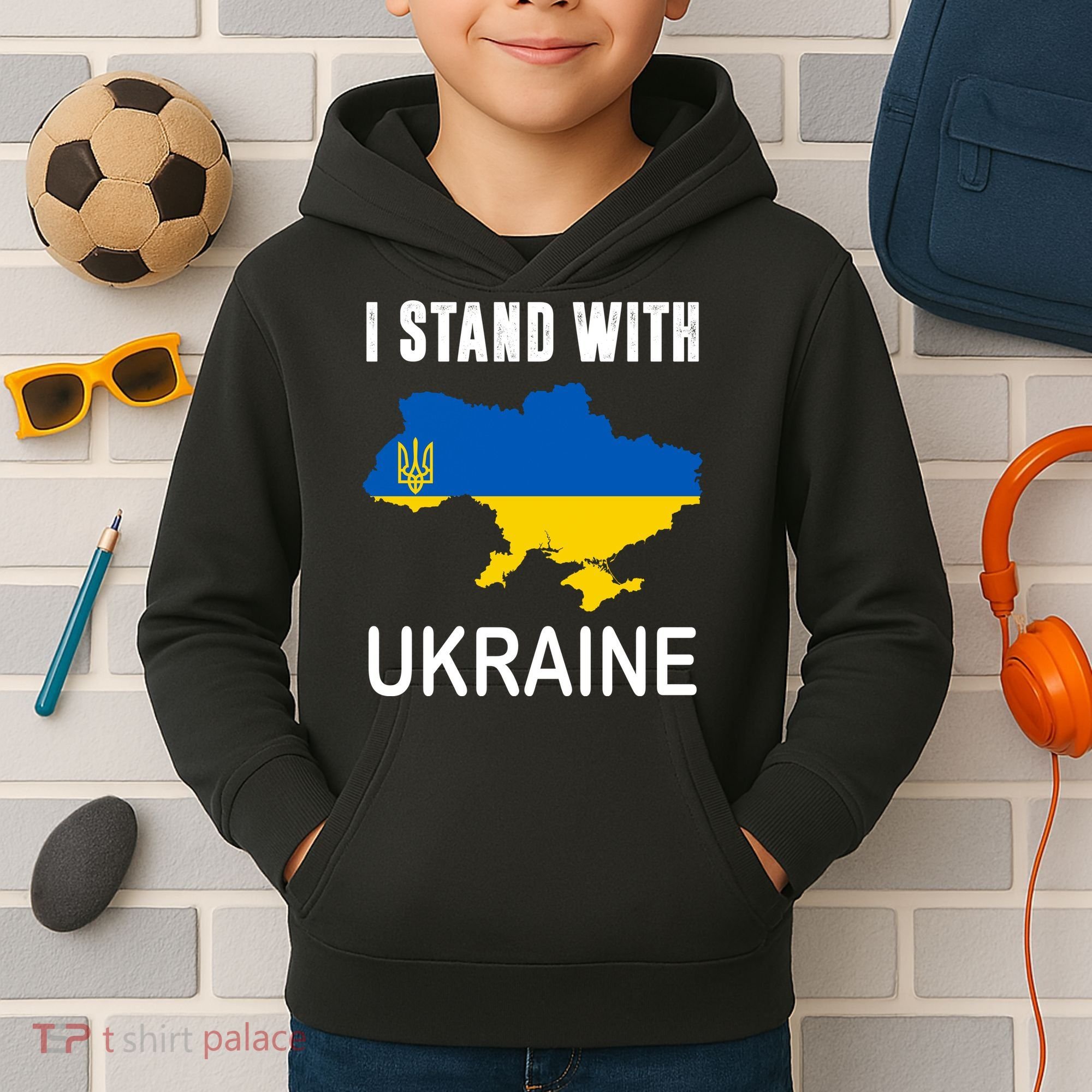 I Stand With Ukraine Map Kids Hoodie