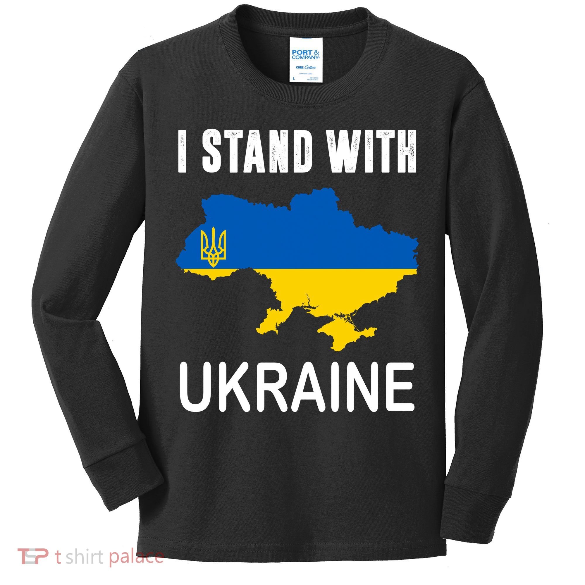 I Stand With Ukraine Map Kids Long Sleeve Shirt