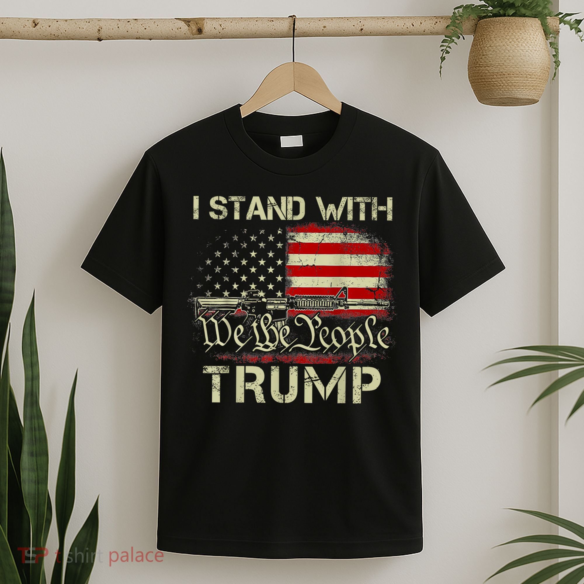 I Stand With Trump American Flag Men Woman USA Vintage T-Shirt