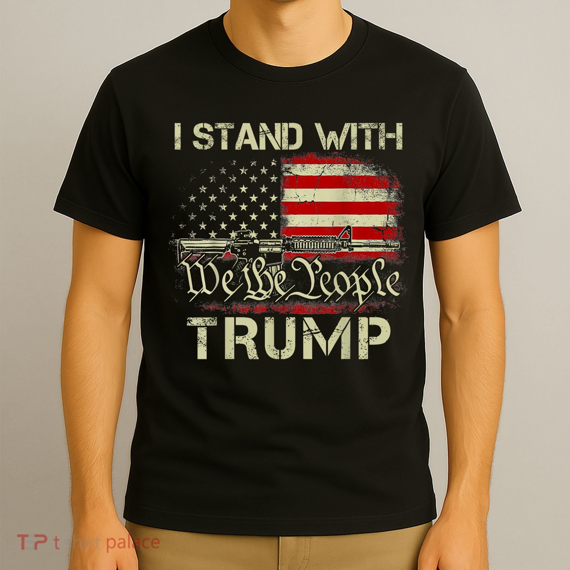 I Stand With Trump American Flag Men Woman USA Vintage T-Shirt