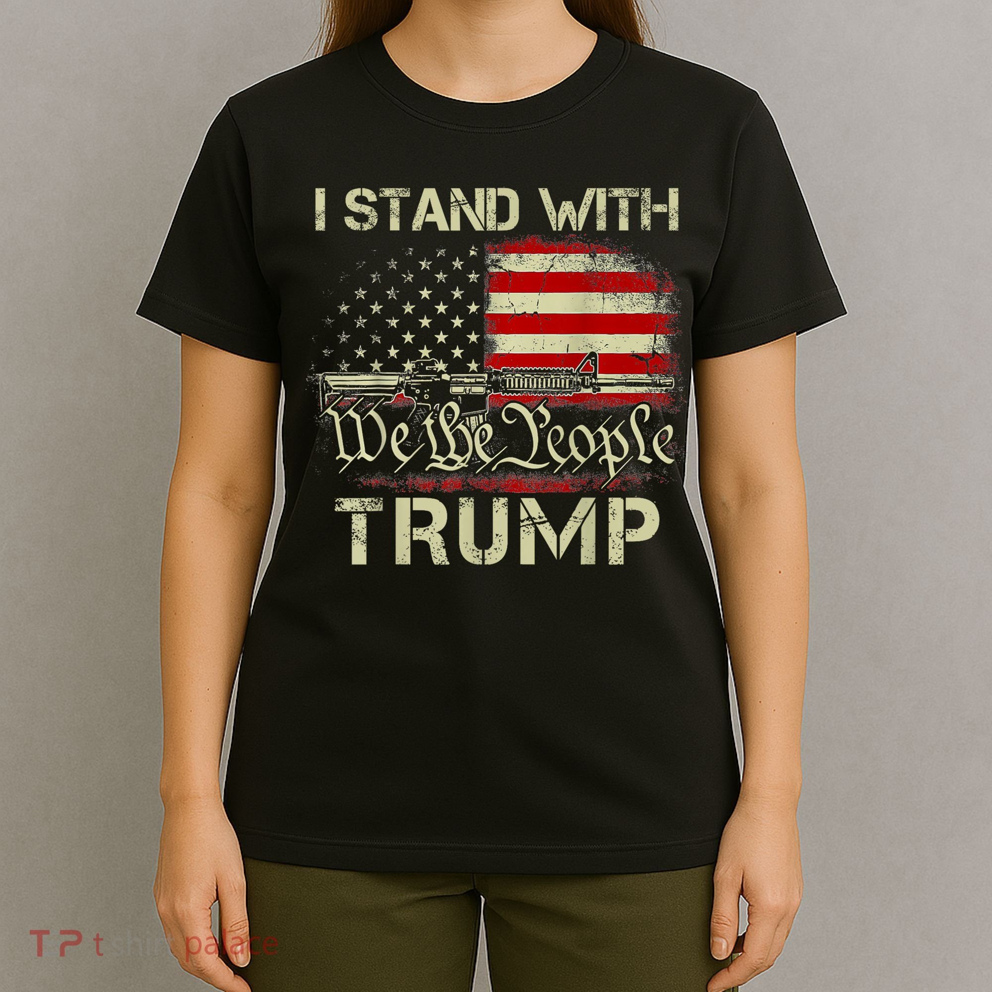 I Stand With Trump American Flag Men Woman USA Vintage T-Shirt