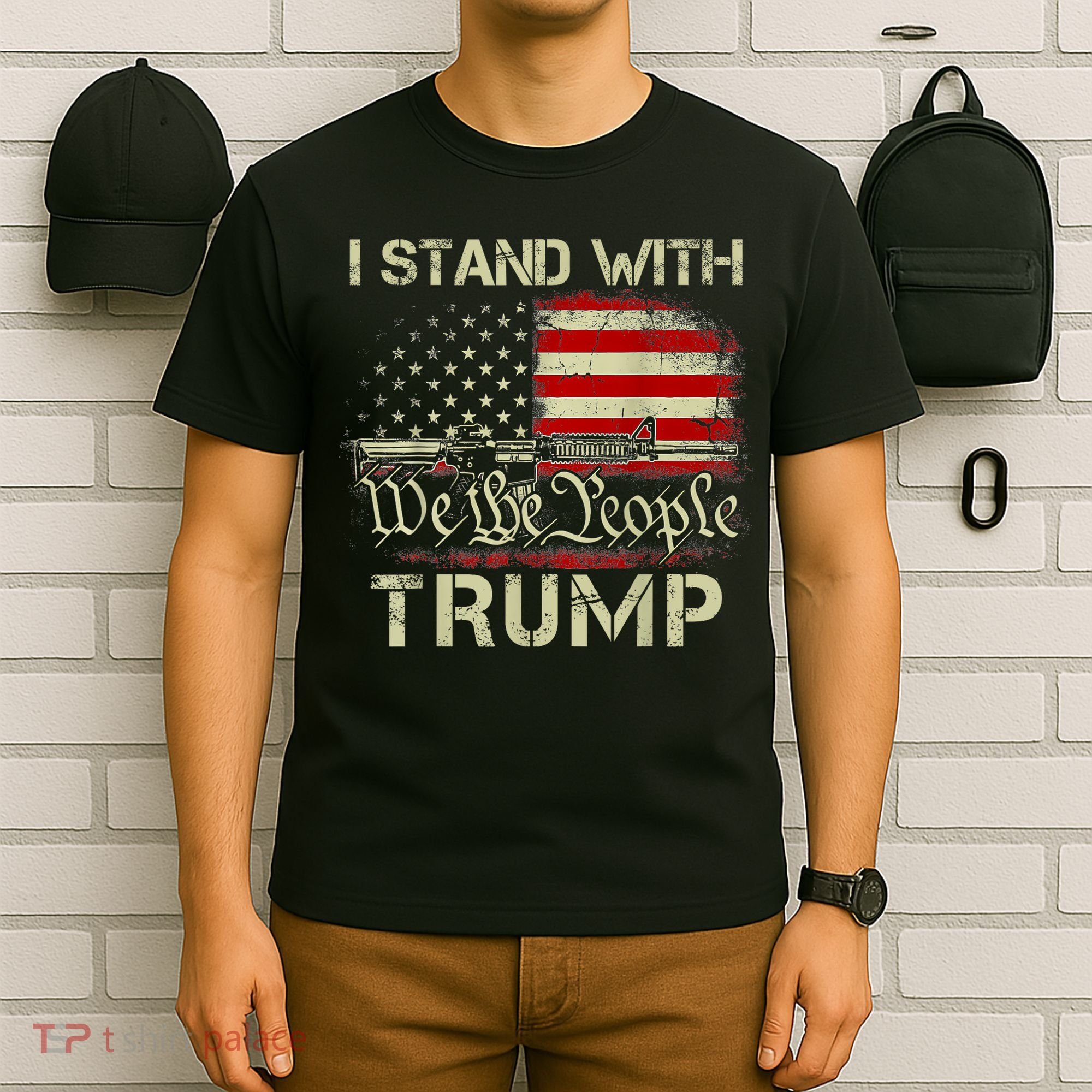 I Stand With Trump American Flag Men Woman USA Vintage T-Shirt