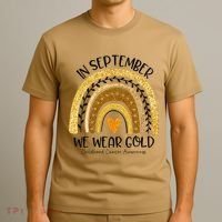 In September We Wear Gold Rainbow Childhood Cancer Awareness Gift T-Shirt thumb 3