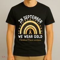 In September We Wear Gold Rainbow Childhood Cancer Awareness T-Shirt thumb 3