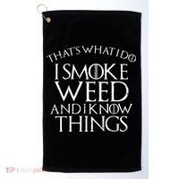 I Smoke Weed And I Know Things Funny 420 Pot Stoner Gift Golf Towel thumb 0