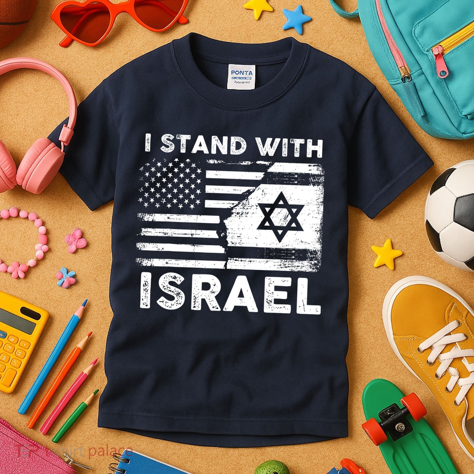I Stand With Israel Support Israel Us And Israel Flag Kids T-Shirt
