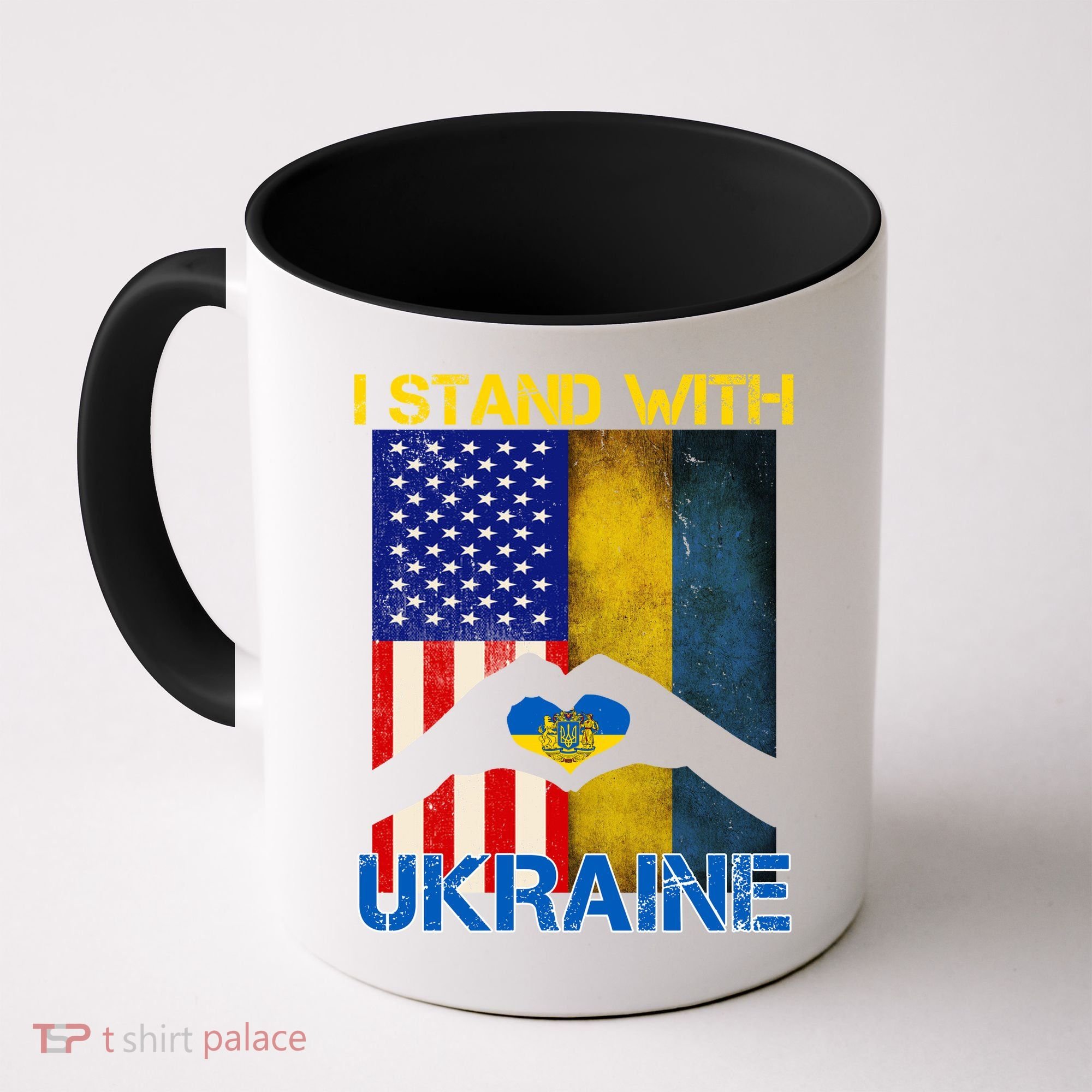 I Stand With Ukraine Heart USA Flag Coffee Mug