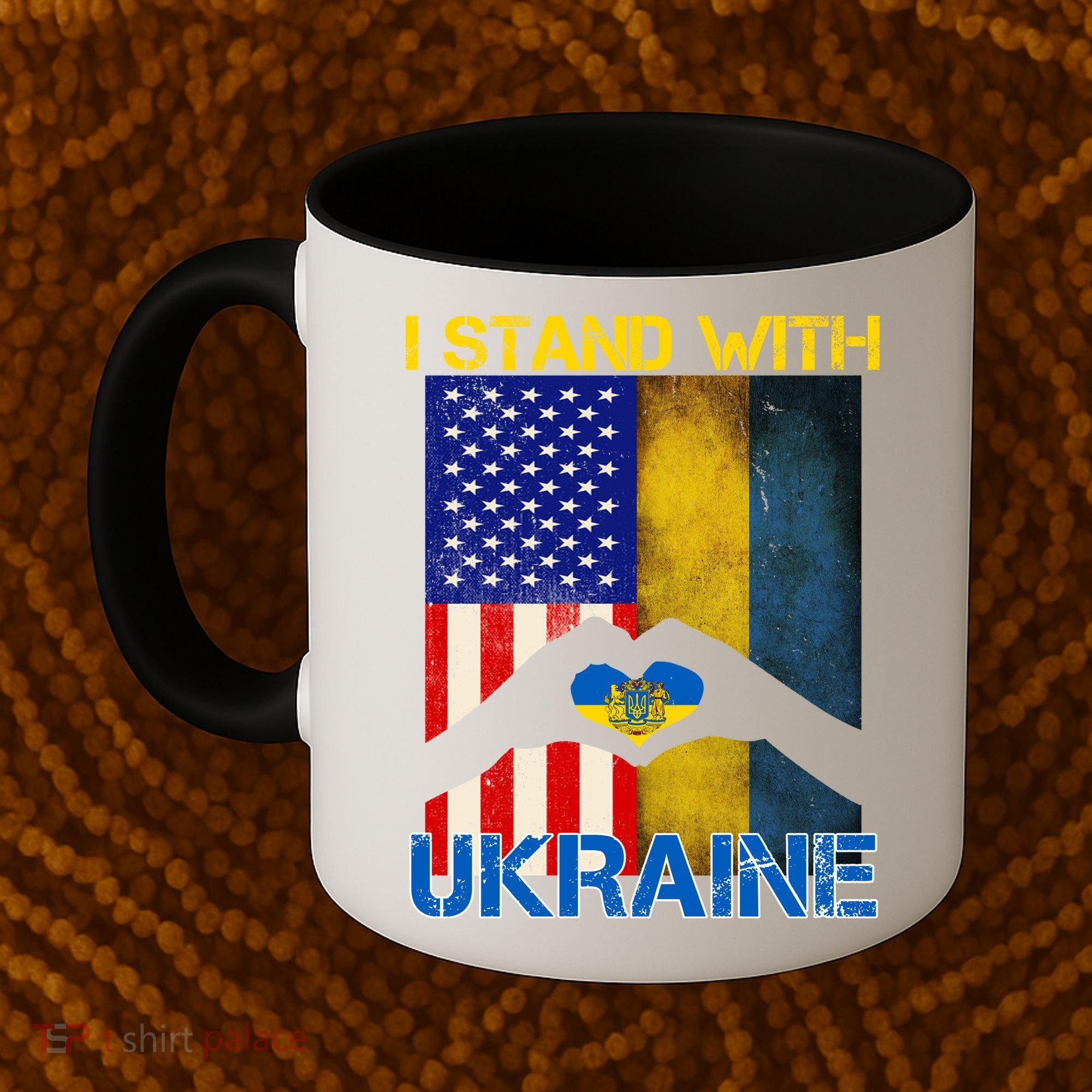 I Stand With Ukraine Heart USA Flag Coffee Mug