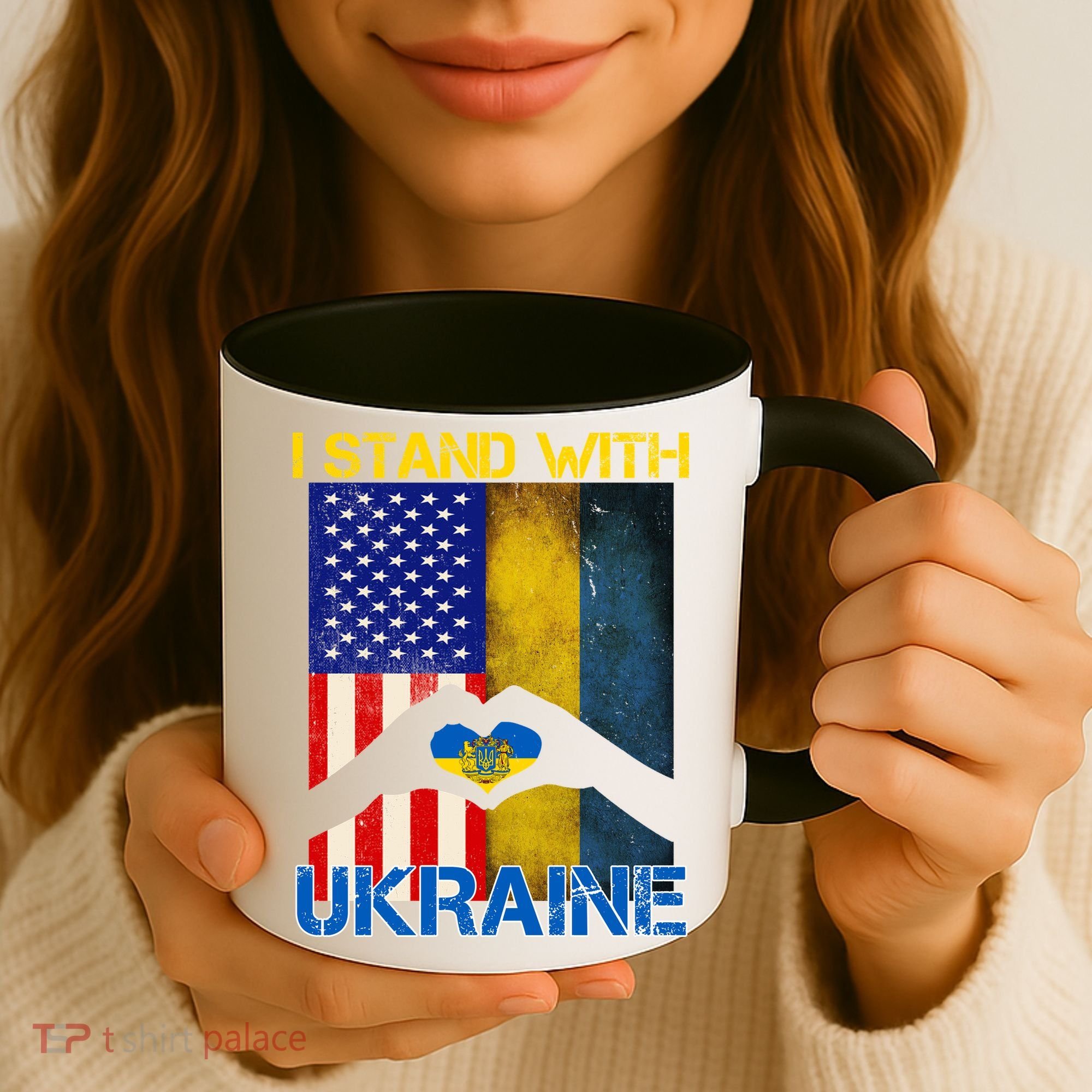 I Stand With Ukraine Heart USA Flag Coffee Mug