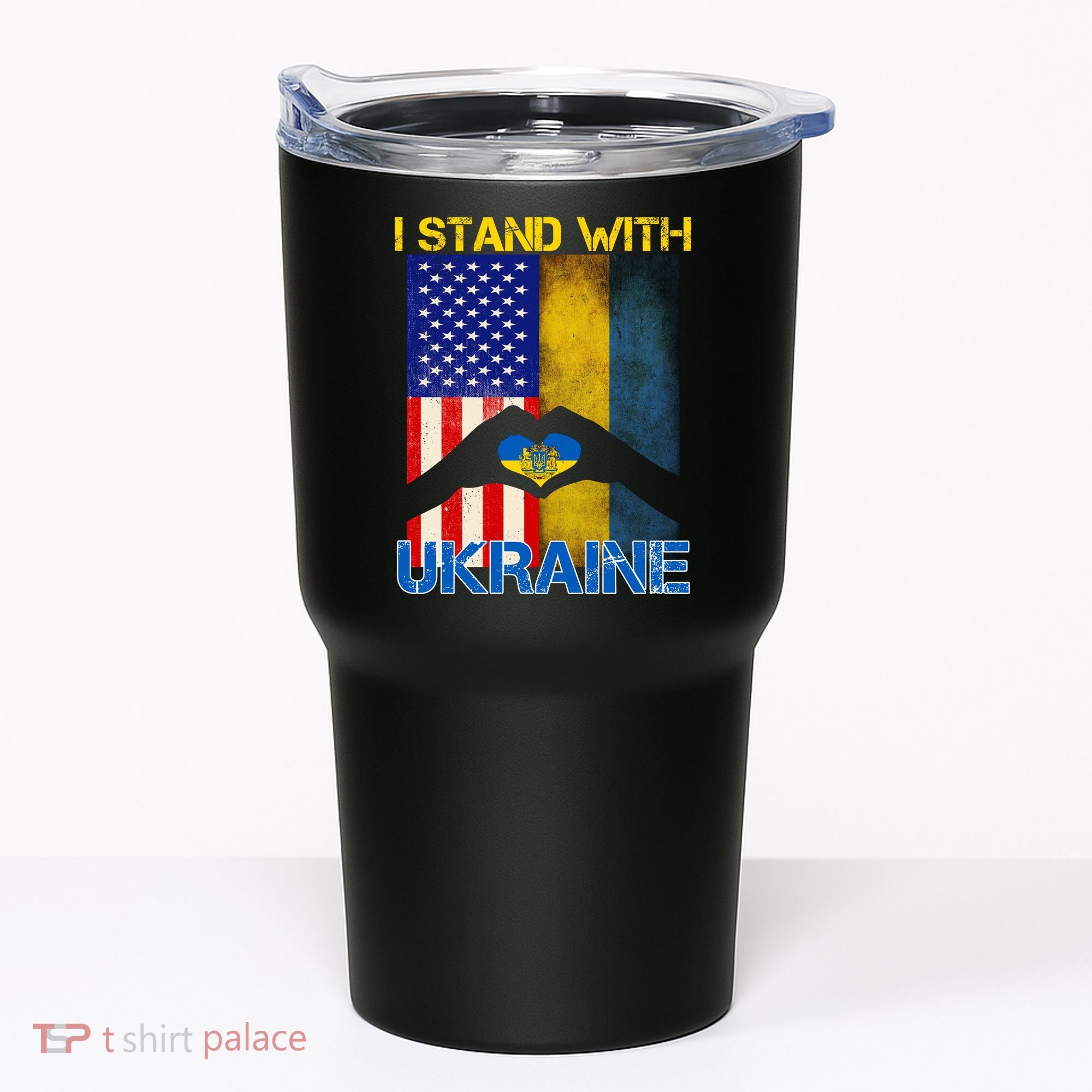 I Stand With Ukraine Heart USA Flag Tumbler