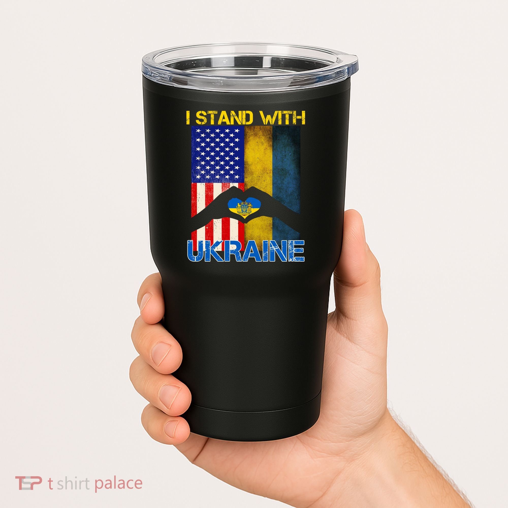 I Stand With Ukraine Heart USA Flag Tumbler