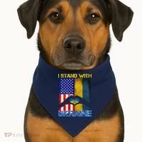 I Stand With Ukraine Heart USA Flag USA-Made Doggie Bandana thumb 1