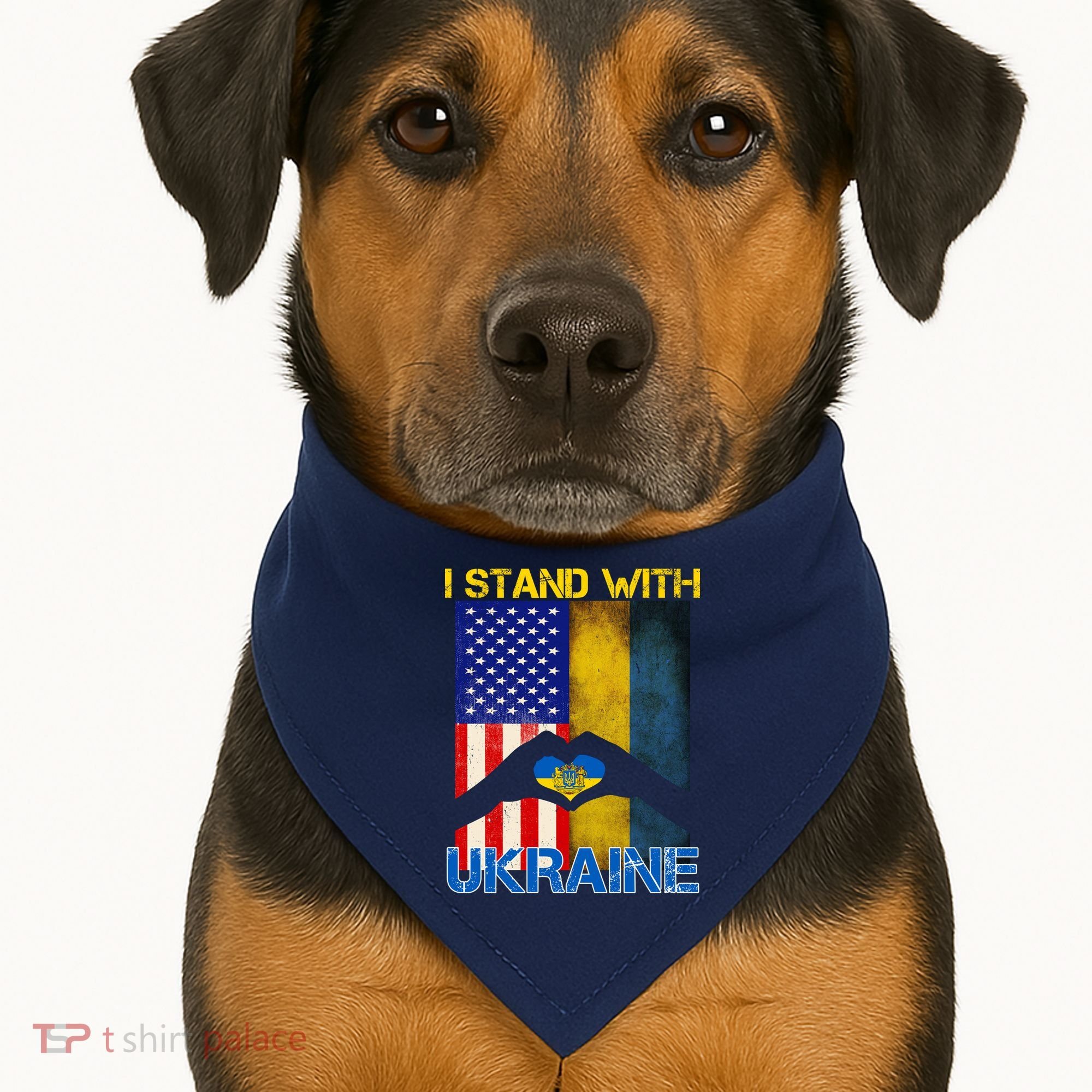 I Stand With Ukraine Heart USA Flag USA-Made Doggie Bandana