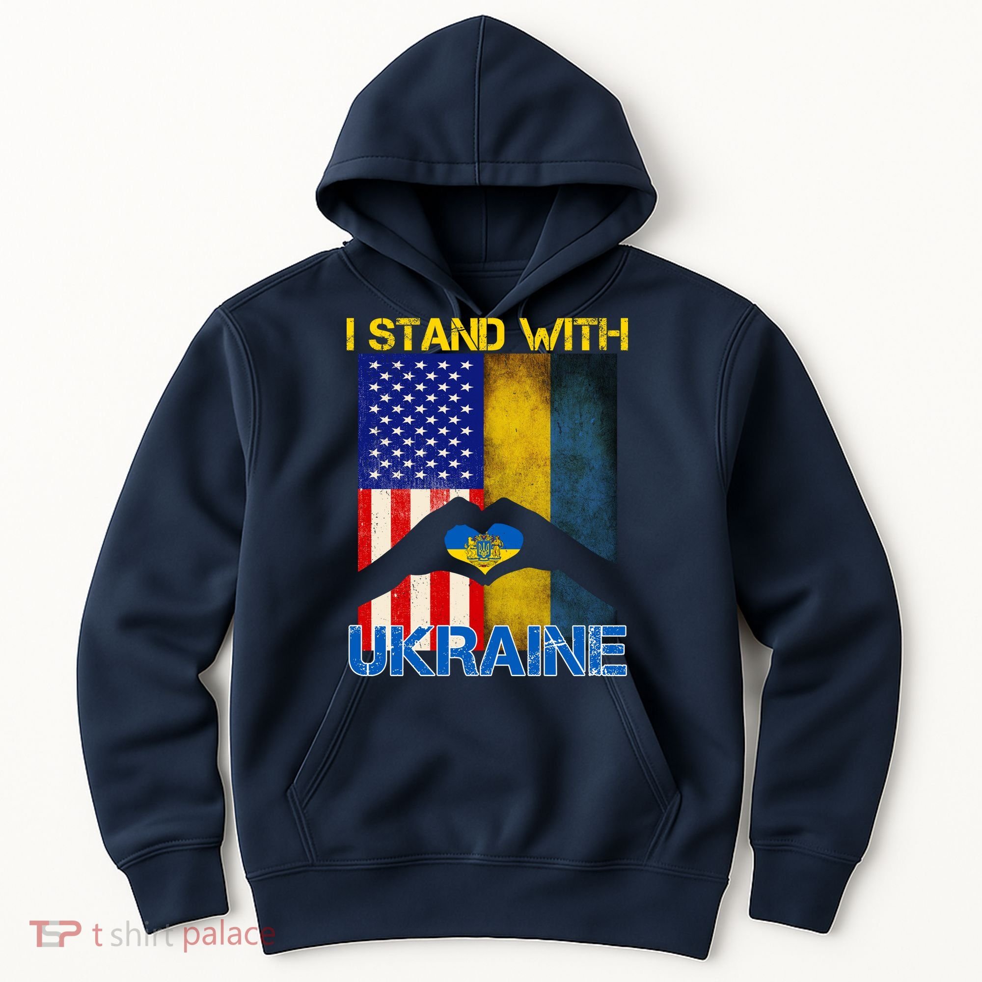 I Stand With Ukraine Heart USA Flag Hoodie