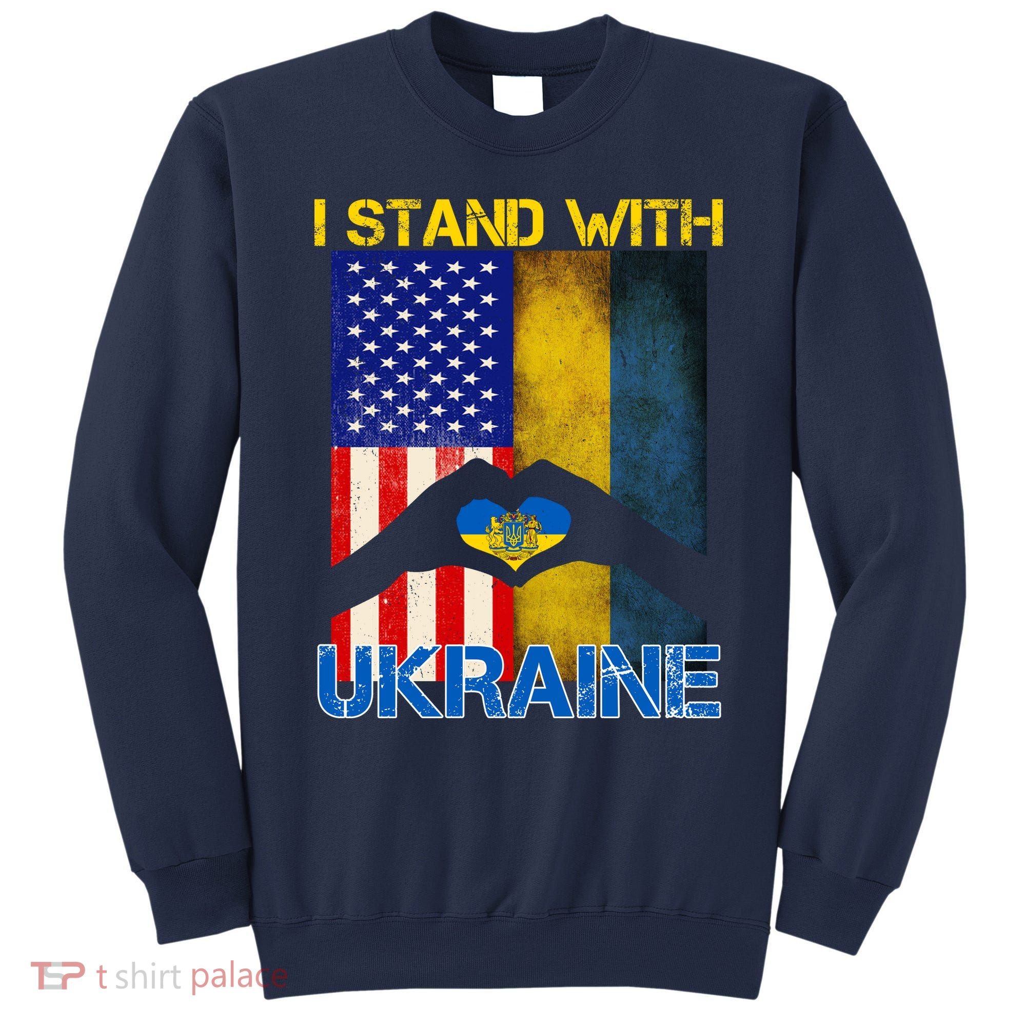 I Stand With Ukraine Heart USA Flag Sweatshirt