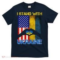I Stand With Ukraine Heart USA Flag T-Shirt thumb 0