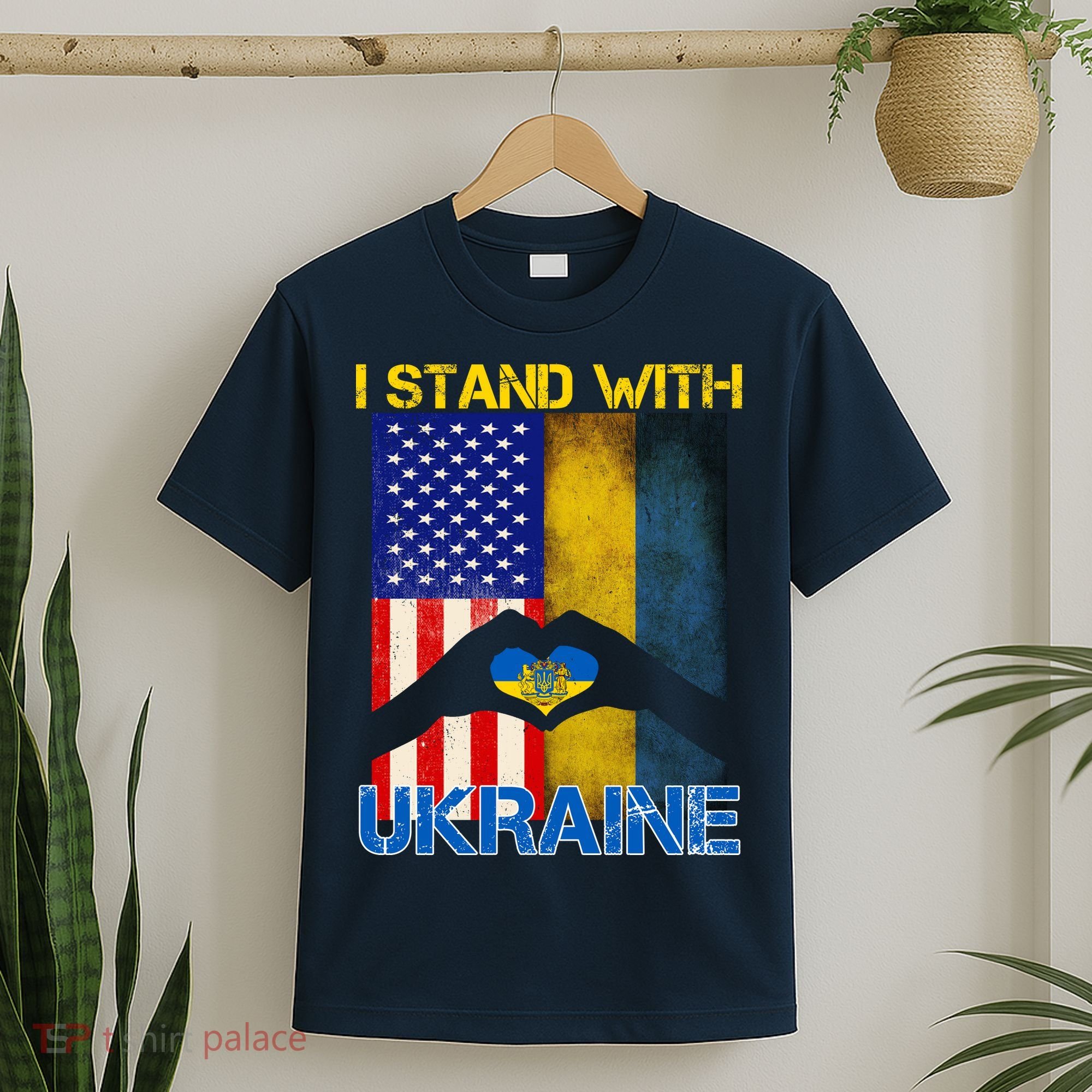 I Stand With Ukraine Heart USA Flag T-Shirt
