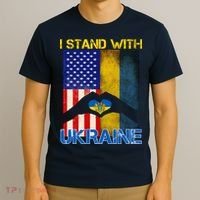 I Stand With Ukraine Heart USA Flag T-Shirt thumb 3