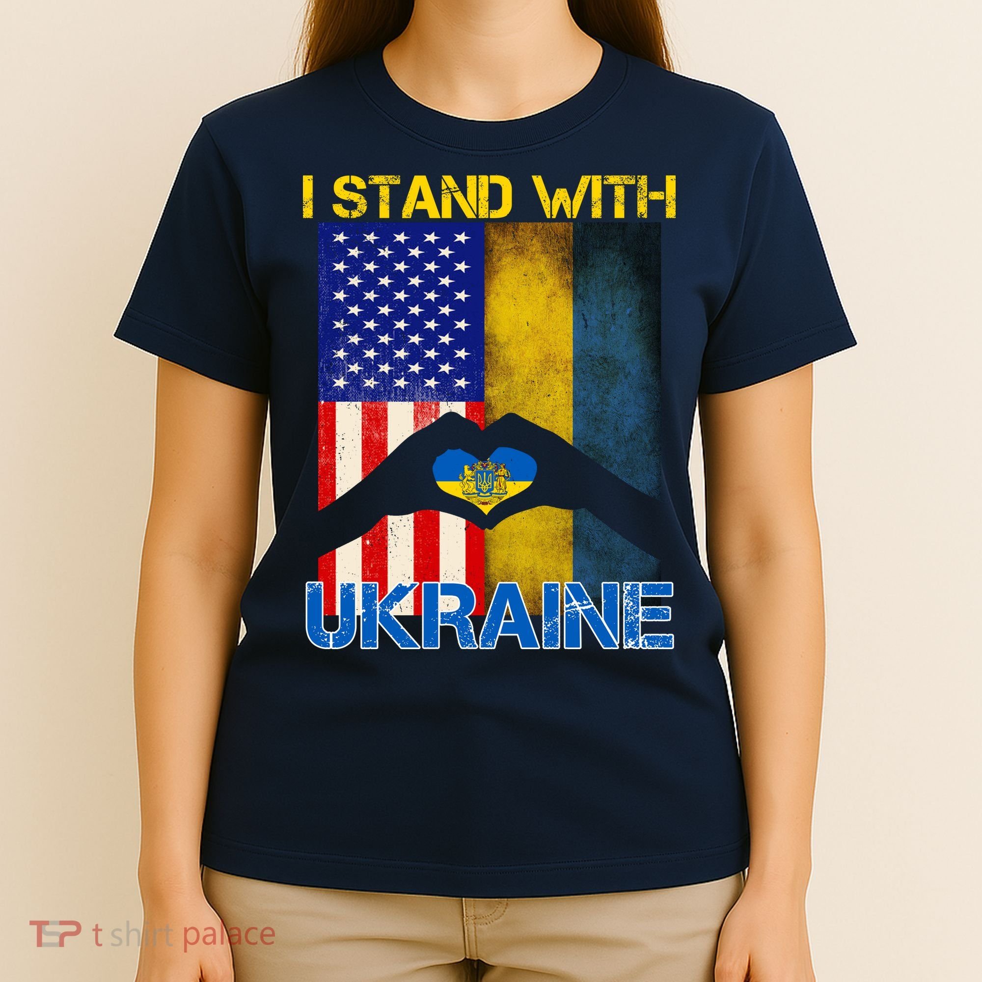 I Stand With Ukraine Heart USA Flag T-Shirt