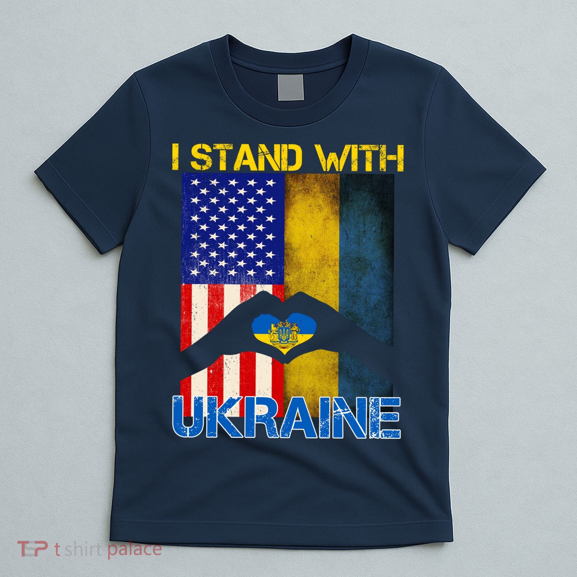 I Stand With Ukraine Heart USA Flag T-Shirt