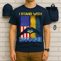 I Stand With Ukraine Heart USA Flag T-Shirt thumb 6
