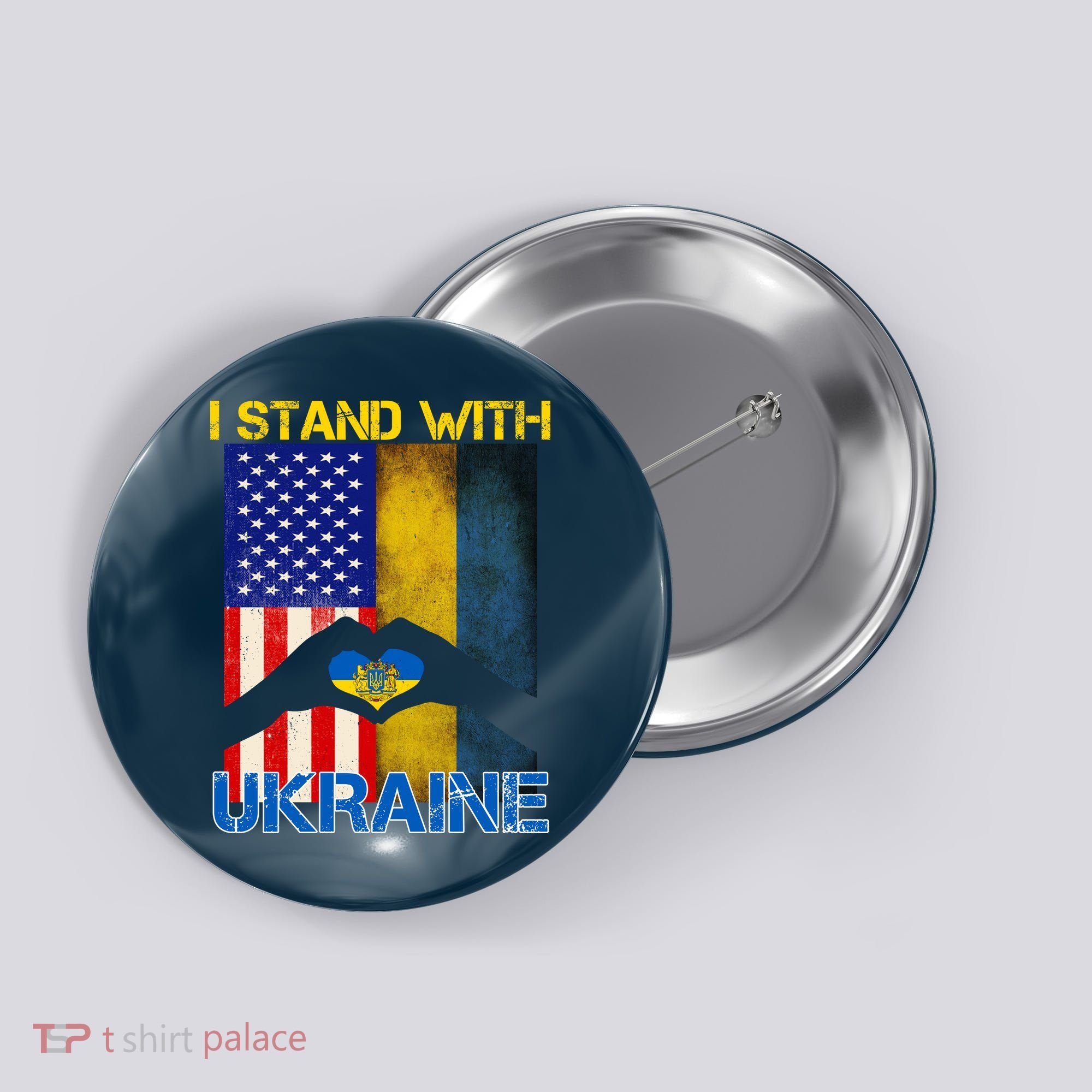 I Stand With Ukraine Heart USA Flag Button