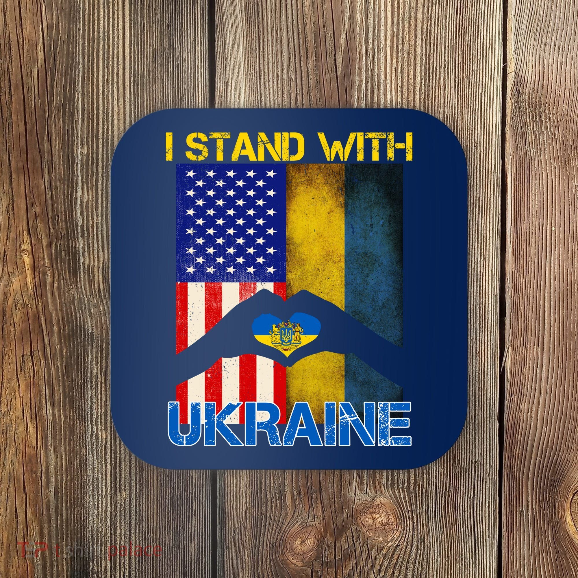 I Stand With Ukraine Heart USA Flag Coaster