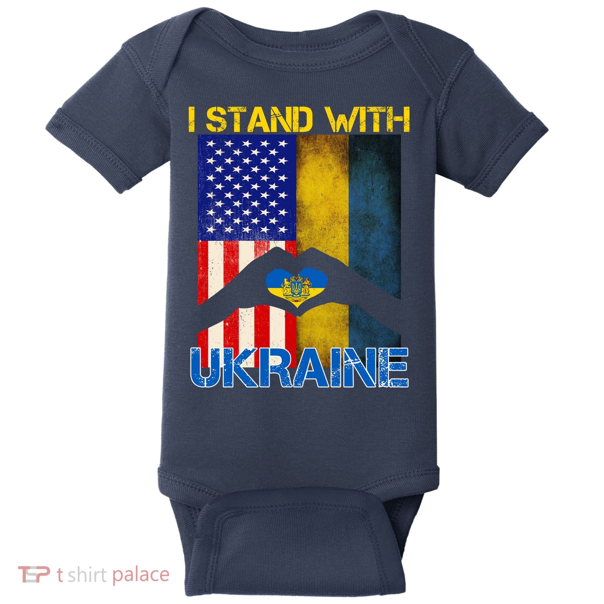 I Stand With Ukraine Heart USA Flag Baby Bodysuit