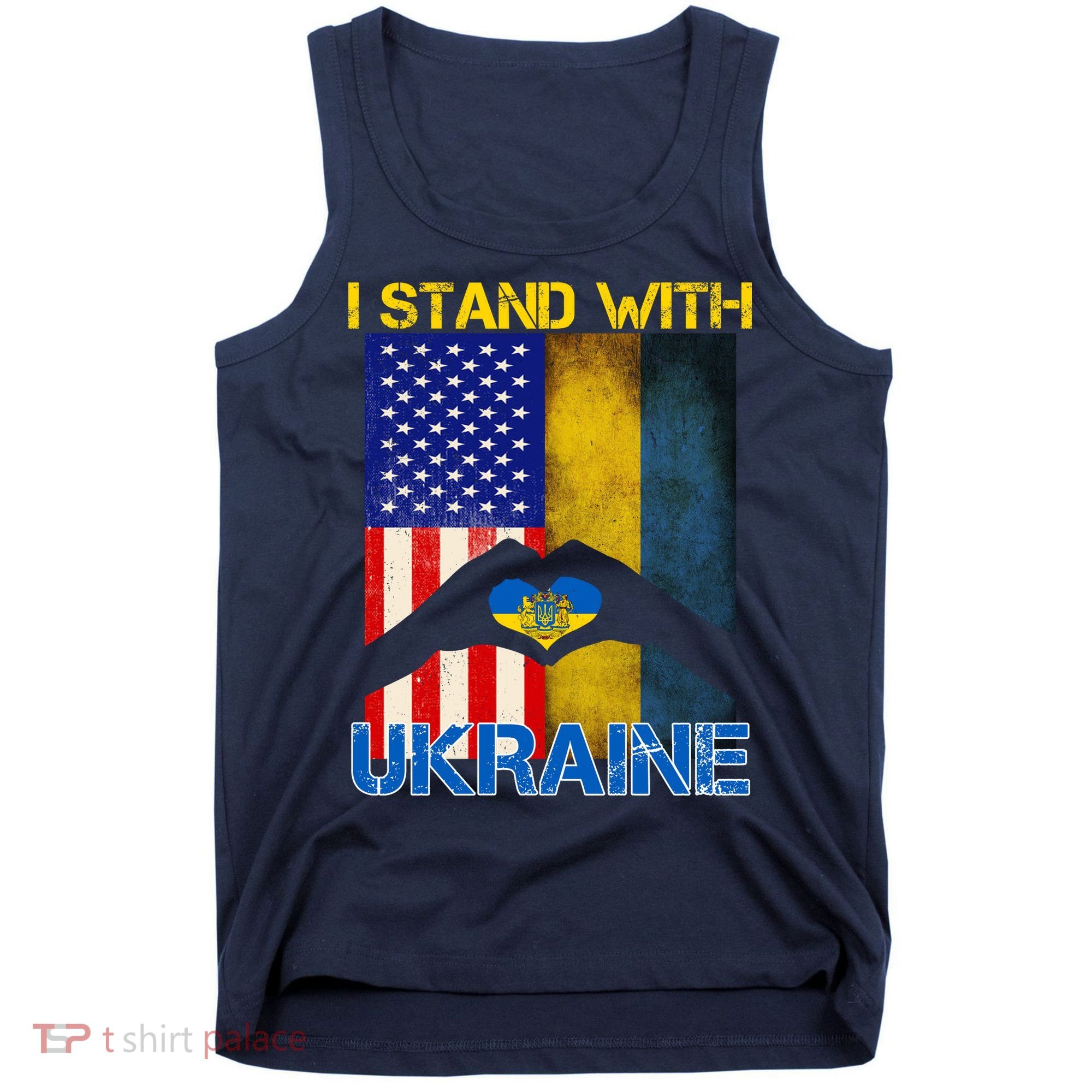 I Stand With Ukraine Heart USA Flag Tank Top
