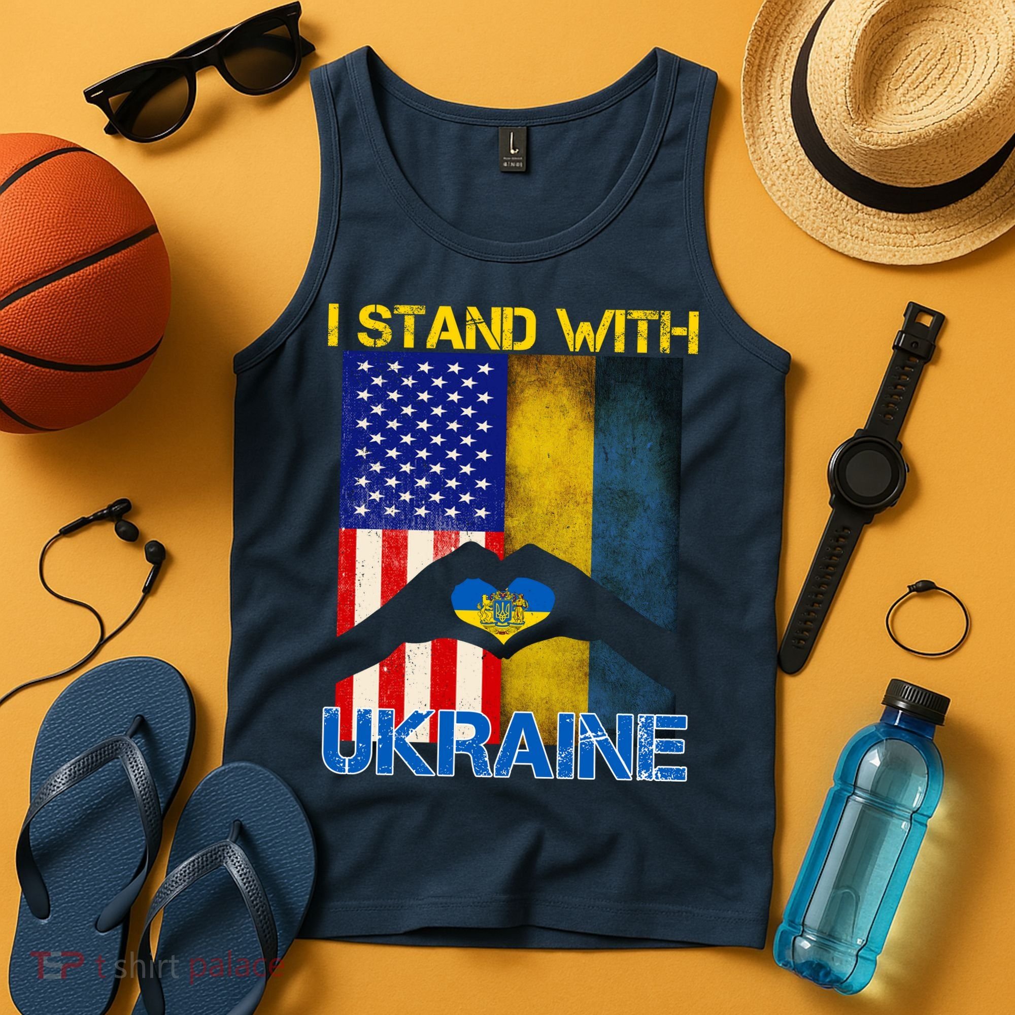 I Stand With Ukraine Heart USA Flag Tank Top