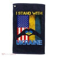 I Stand With Ukraine Heart USA Flag Golf Towel thumb 0