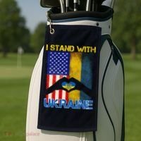 I Stand With Ukraine Heart USA Flag Golf Towel thumb 2