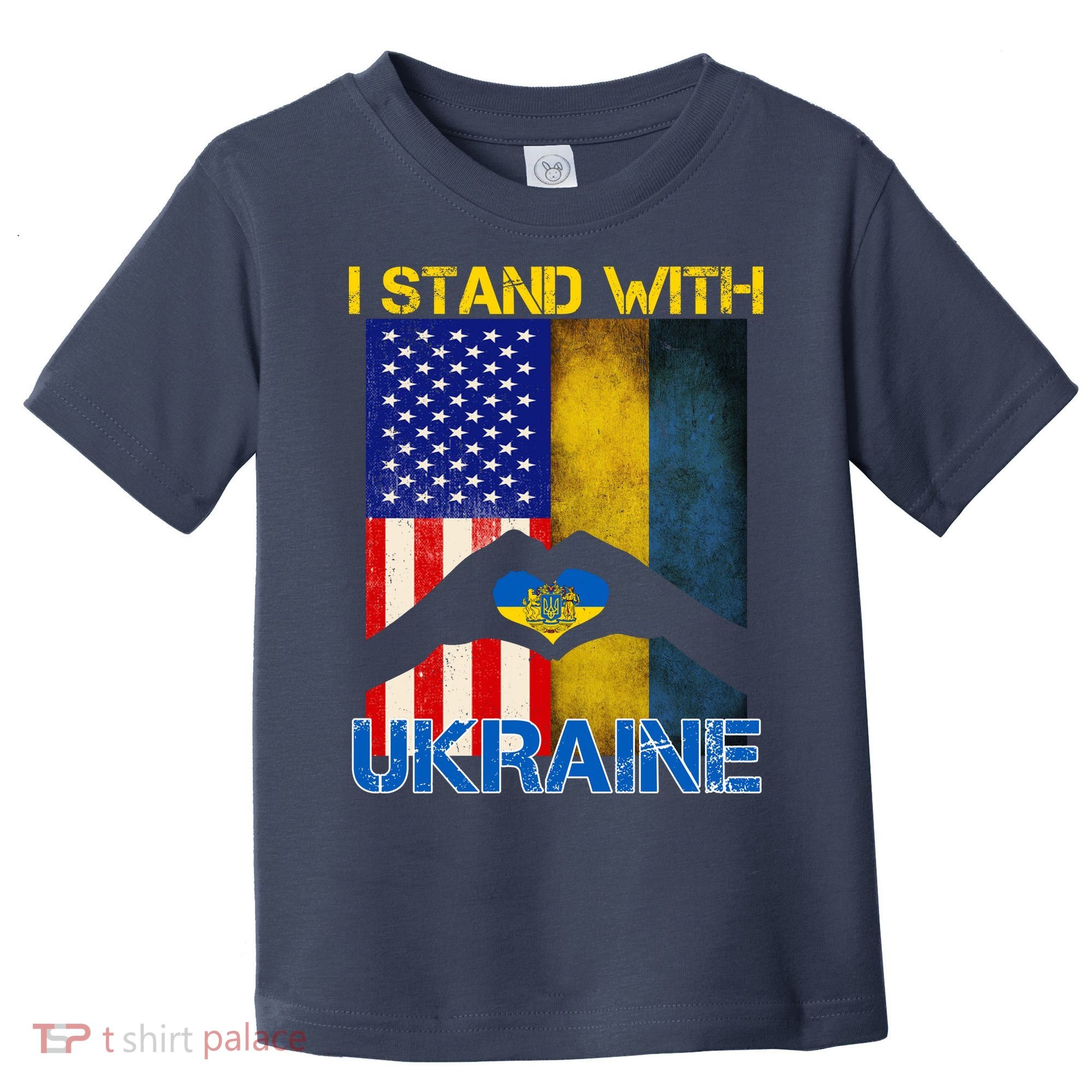 I Stand With Ukraine Heart USA Flag Toddler T-Shirt