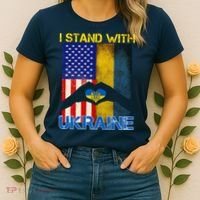 I Stand With Ukraine Heart USA Flag Women's T-Shirt thumb 2