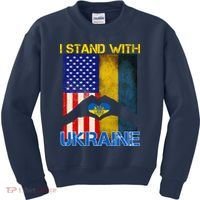 I Stand With Ukraine Heart USA Flag Kids Sweatshirt thumb 0