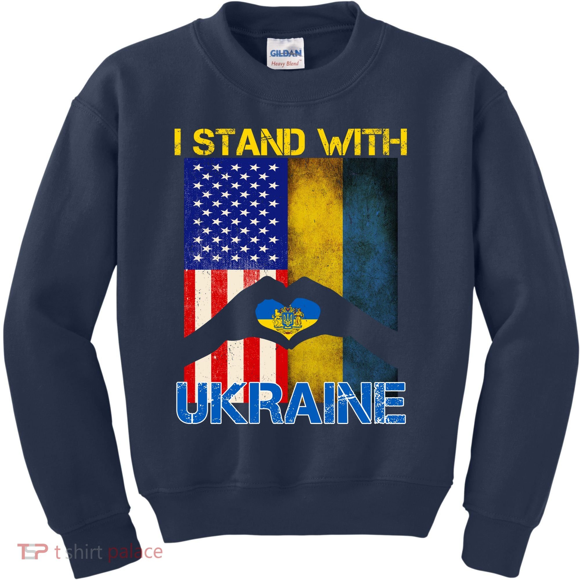 I Stand With Ukraine Heart USA Flag Kids Sweatshirt