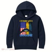 I Stand With Ukraine Heart USA Flag Kids Hoodie thumb 0