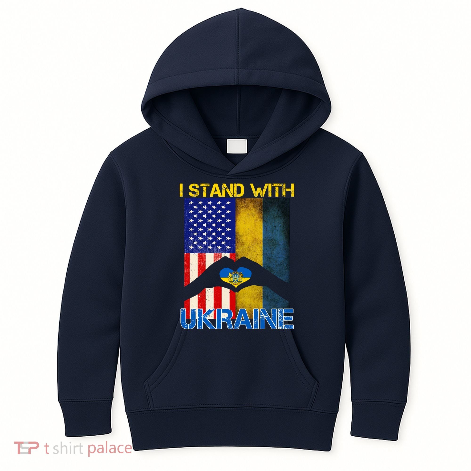 I Stand With Ukraine Heart USA Flag Kids Hoodie