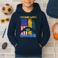 I Stand With Ukraine Heart USA Flag Kids Hoodie thumb 2