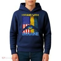 I Stand With Ukraine Heart USA Flag Kids Hoodie thumb 4
